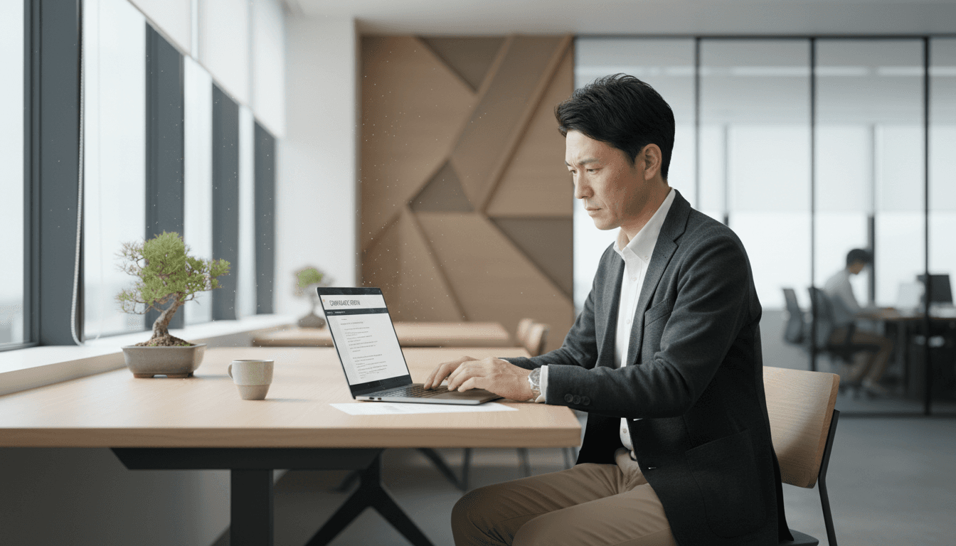 Professional reviewing digital compliance documentation