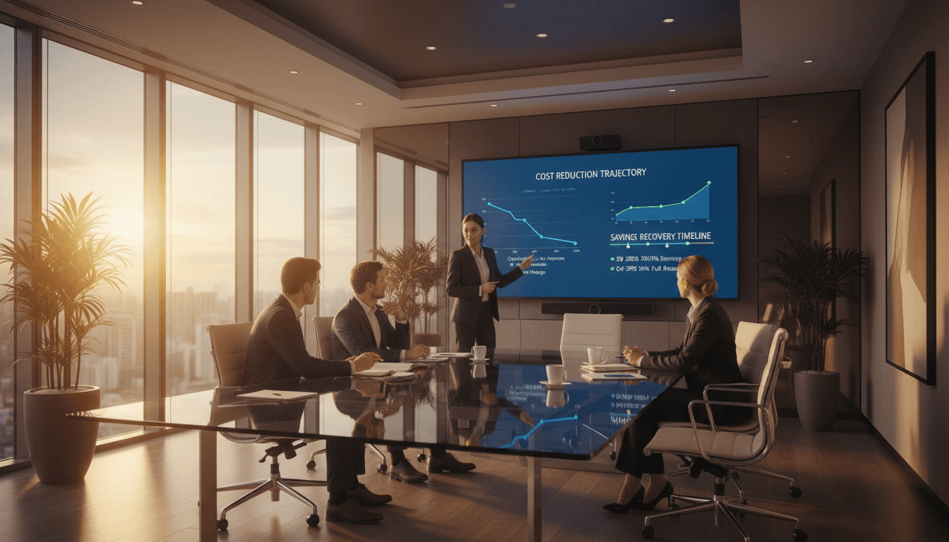 Financial Recovery Planning with cost savings projections displayed